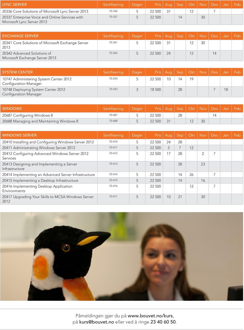 Microsoft Exchange Server 2013 70-341 5 22 500 31 12 30 70-342 5 22 500 24 12 14 SYSTEM CENTER Sertifisering Dager Pris Aug Sep Okt Nov Des Jan Feb 10747 Administering System Center 2012