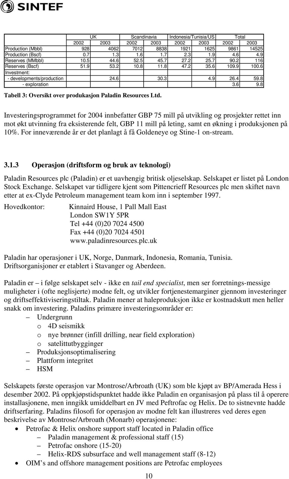 8 Tabell 3: Oversikt over produkasjon Paladin Resources Ltd.