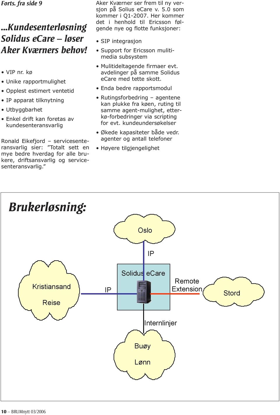 bedre hverdag for alle brukere, driftsansvarlig og servicesenteransvarlig. Aker Kværner ser frem til ny versjon på Solius ecare v. 5.0 som kommer i Q1-2007.