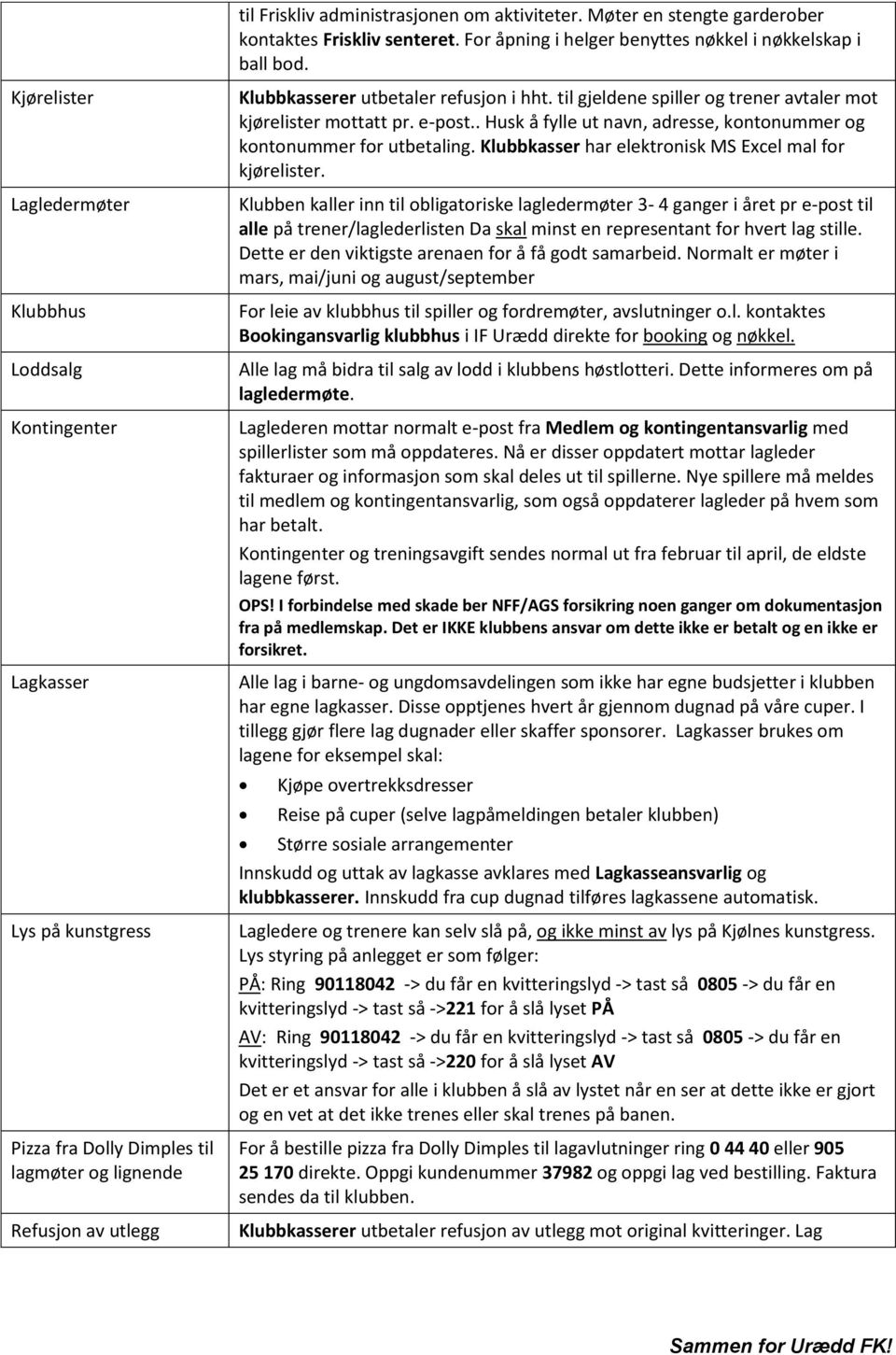 til gjeldene spiller og trener avtaler mot kjørelister mottatt pr. e-post.. Husk å fylle ut navn, adresse, kontonummer og kontonummer for utbetaling.