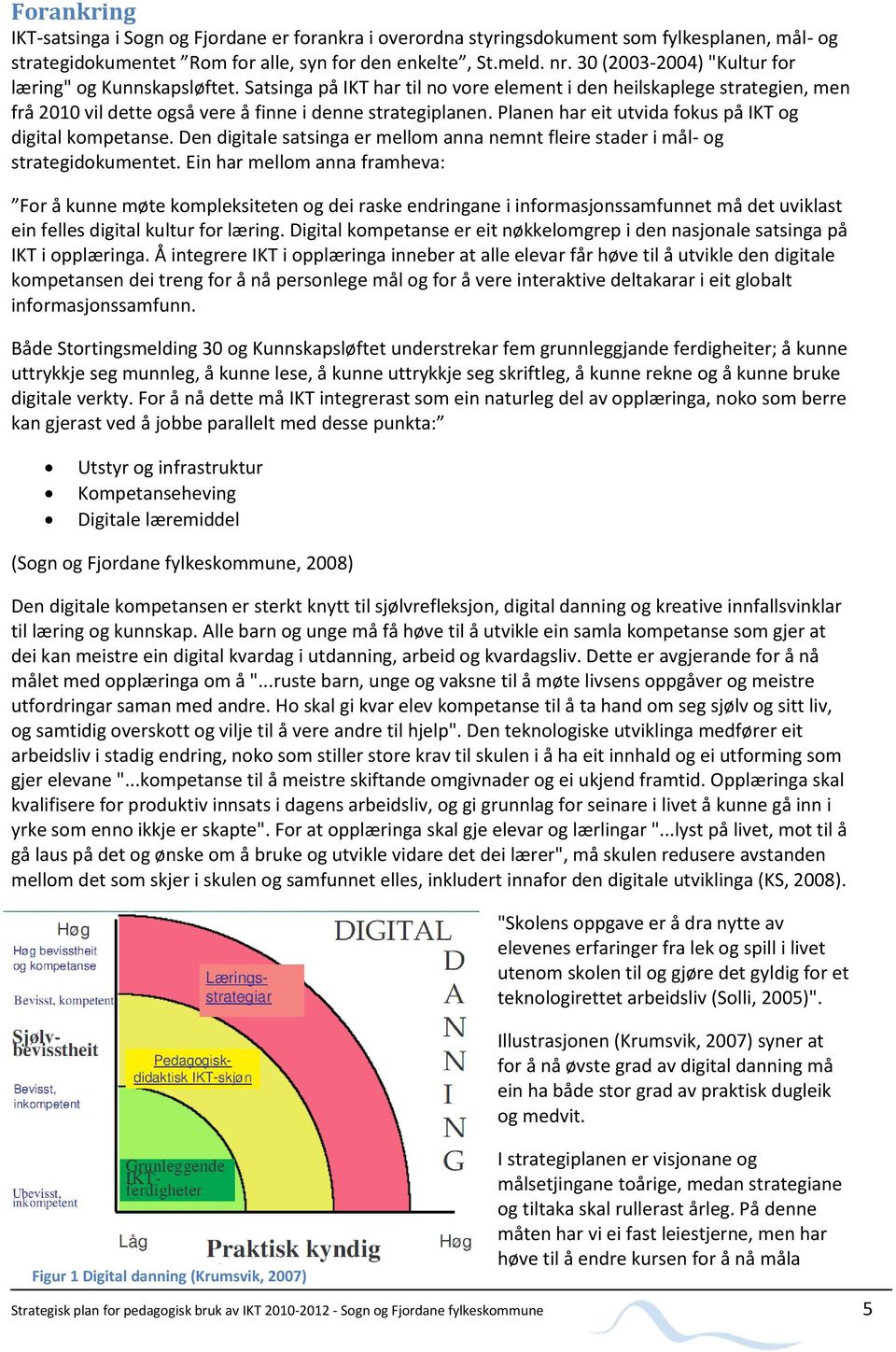 Planen har eit utvida fokus på IKT og digital kompetanse. Den digitale satsinga er mellom anna nemnt fleire stader i mål- og strategidokumentet.