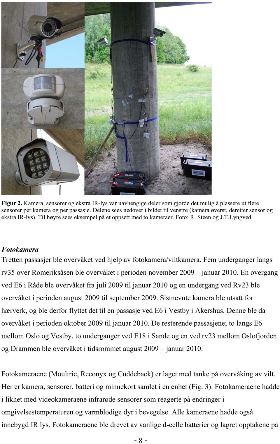 Fotokamera Tretten passasjer ble overvåket ved hjelp av fotokamera/viltkamera. Fem underganger langs rv35 over Romeriksåsen ble overvåket i perioden november 2009 januar 2010.