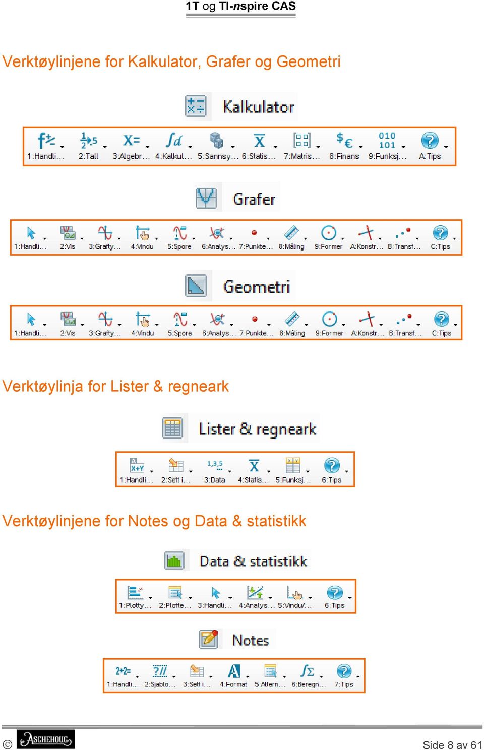 Lister & regneark Verktøylinjene