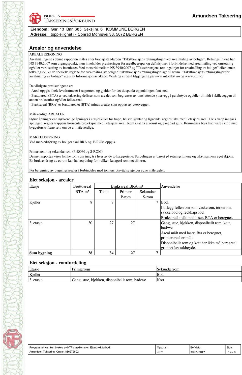 Ved motstrid mellom NS 3940:2007 og Takstbransjens retningslinjer for arealmåling av boliger eller annen tolkningstvil er de spesielle reglene for arealmåling av boliger i takstbransjens