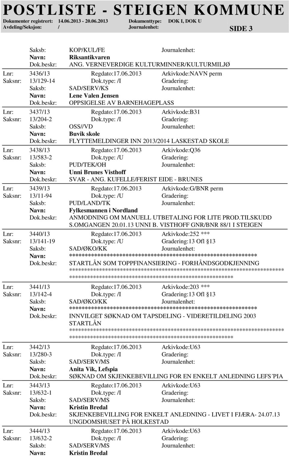 type: /I Gradering: Saksb: OSS//VD Journalenhet: Buvik skole FLYTTEMELDINGER INN 2013/2014 LASKESTAD SKOLE Lnr: 3438/13 Regdato:17.06.2013 Arkivkode:Q36 Saksnr: 13/583-2 Dok.