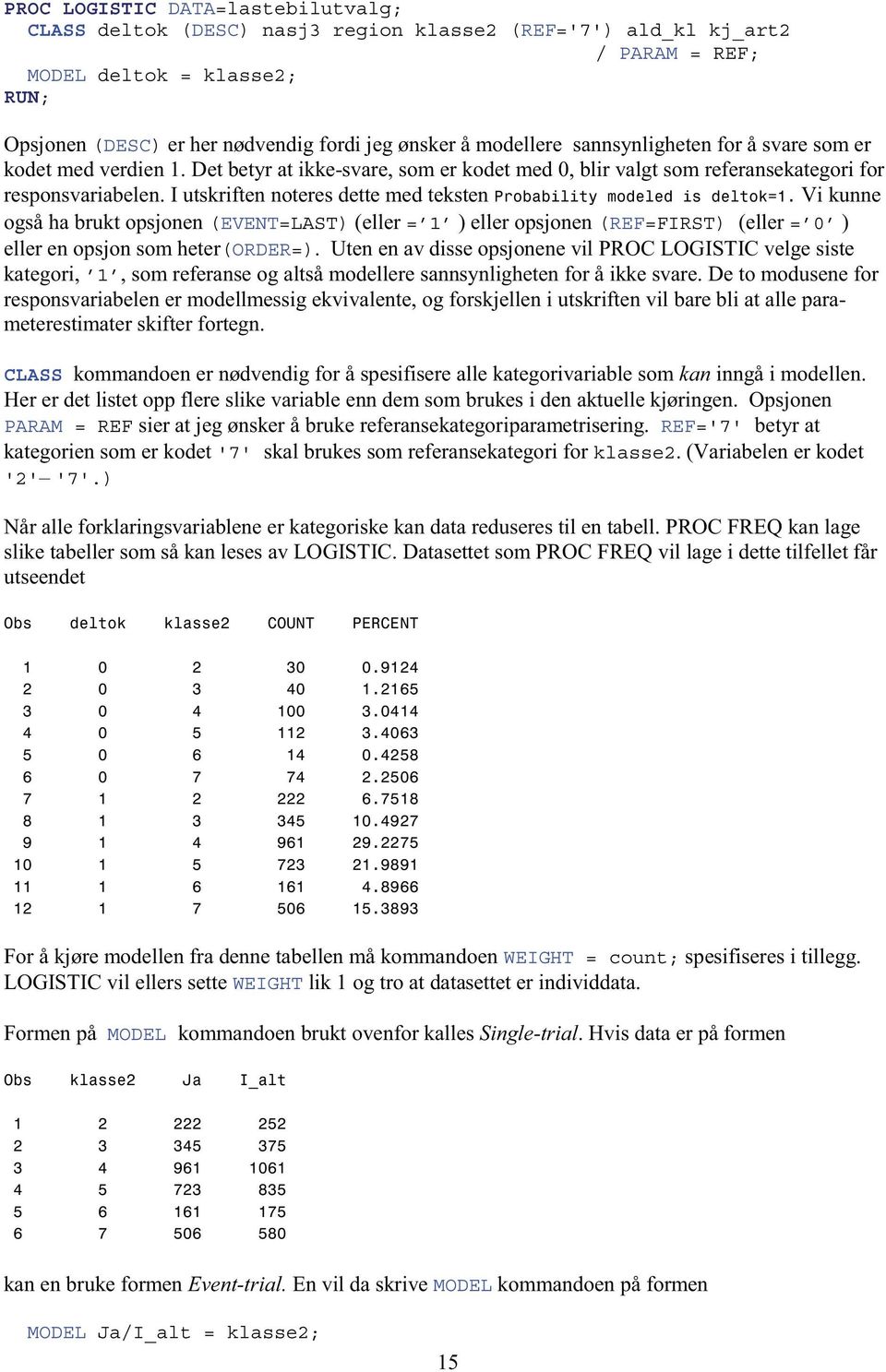 I utskriften noteres dette med teksten Probability modeled is deltok=1.