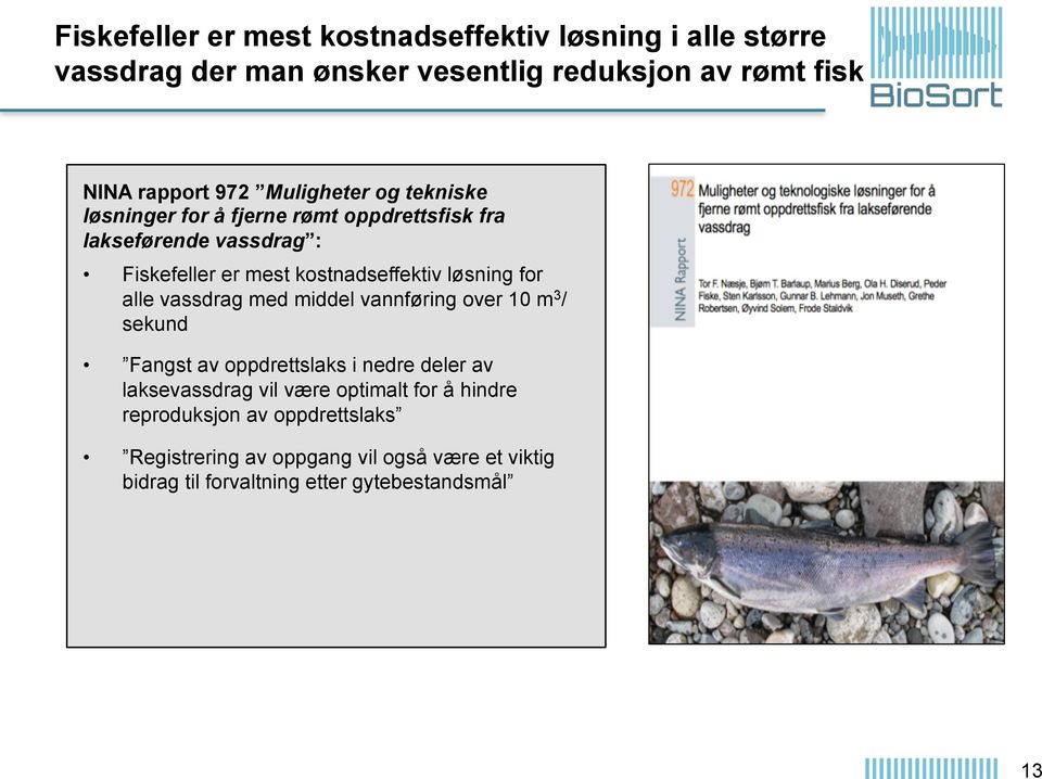 løsning for alle vassdrag med middel vannføring over 10 m 3 / sekund Fangst av oppdrettslaks i nedre deler av laksevassdrag vil være