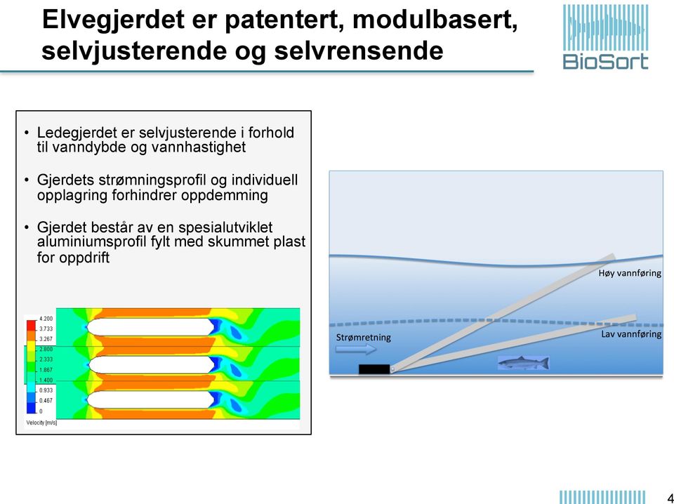 Gjerdets strømningsprofil og individuell opplagring forhindrer oppdemming