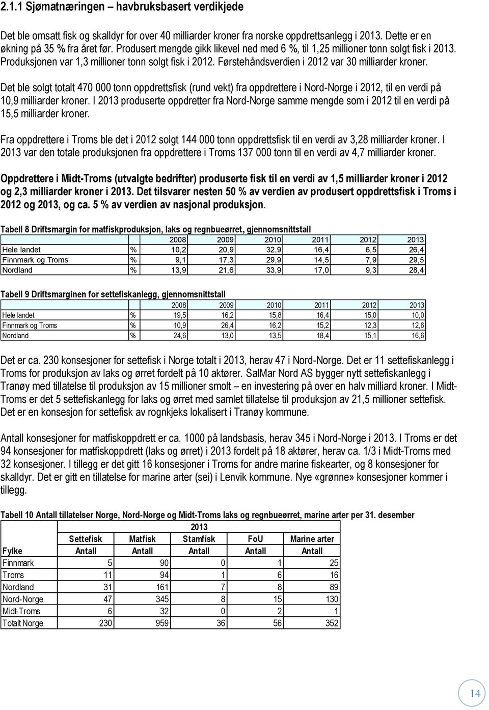 Det ble solgt totalt 470 000 tonn oppdrettsfisk (rund vekt) fra oppdrettere i Nord-Norge i 2012, til en verdi på 10,9 milliarder kroner.