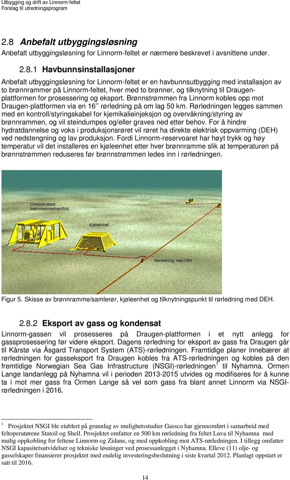 Brønnstrømmen fra Linnorm kobles opp mot Draugen-plattformen via en 16 rørledning på om lag 50 km.