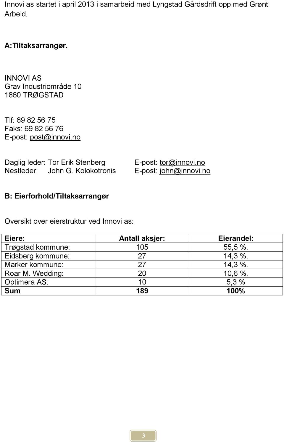 no Daglig leder: Tor Erik Stenberg E-post: tor@innovi.no Nestleder: John G. Kolokotronis E-post: john@innovi.