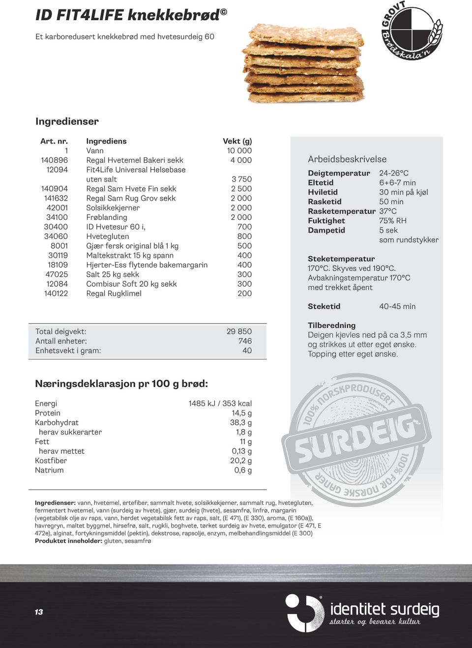 42001 Solsikkekjerner 2 000 34100 Frøblanding 2 000 30400 ID Hvetesur i, 700 340 Hvetegluten 800 8001 Gjær fersk original blå 1 kg 500 30119 Maltekstrakt 15 kg spann 400 18109 Hjerter-Ess flytende