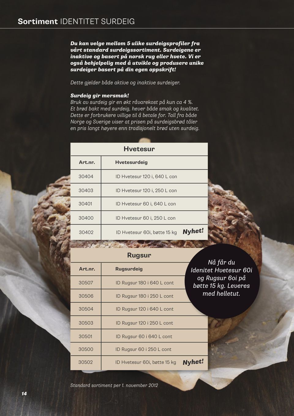 Bruk av surdeig gir en økt råvarekost på kun ca 4 %. Et brød bakt med surdeig, hever både smak og kvalitet. Dette er forbrukere villige til å betale for.