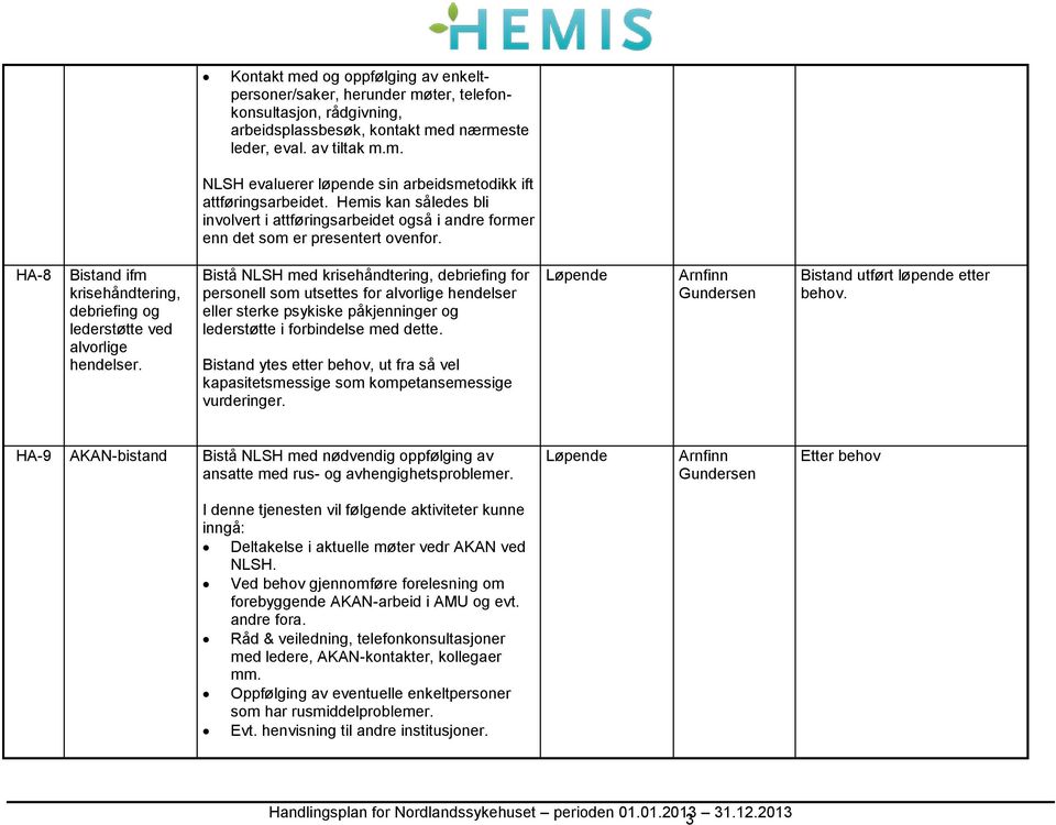 Bistå NLSH med krisehåndtering, debriefing for personell som utsettes for alvorlige hendelser eller sterke psykiske påkjenninger og lederstøtte i forbindelse med dette.