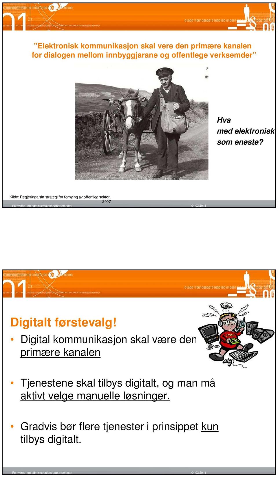 Kilde: Regjeringa sin strategi for fornying av offentleg sektor, 2007 Digitalt førstevalg!