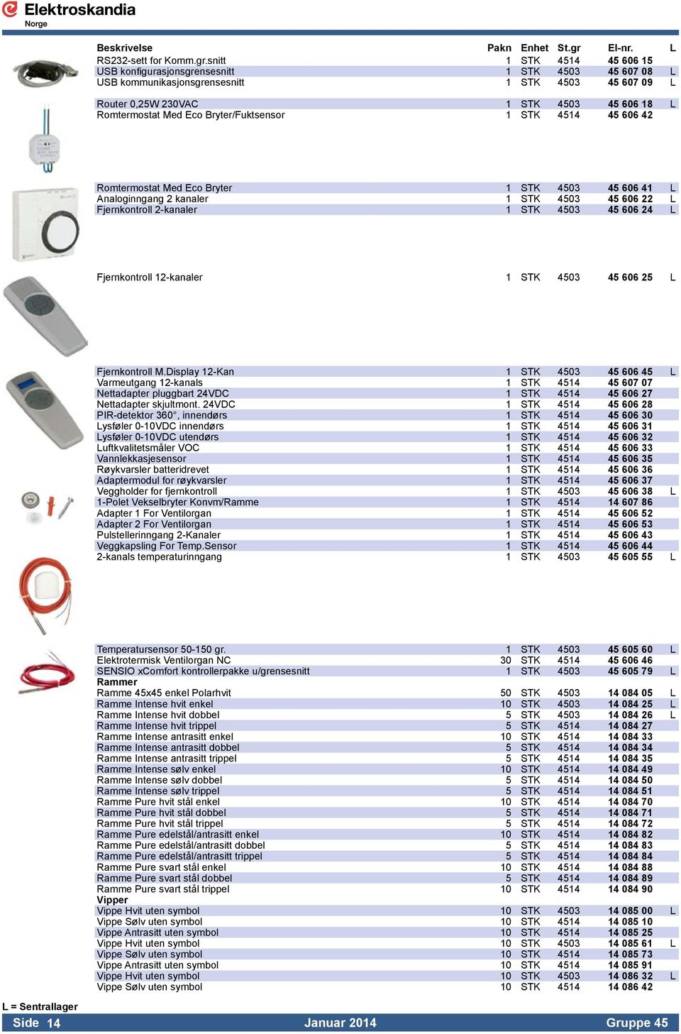 Bryter/Fuktsensor 1 STK 4514 45 606 42 Romtermostat Med Eco Bryter 1 STK 4503 45 606 41 L Analoginngang 2 kanaler 1 STK 4503 45 606 22 L Fjernkontroll 2-kanaler 1 STK 4503 45 606 24 L Fjernkontroll