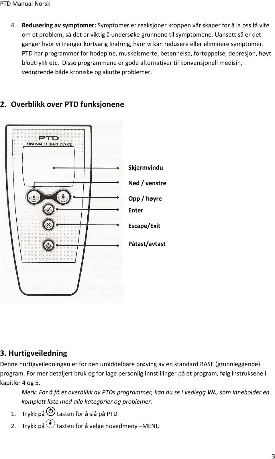 PTD har programmer for hodepine, muskelsmerte, betennelse, fortoppelse, depresjon, høyt blodtrykk etc.