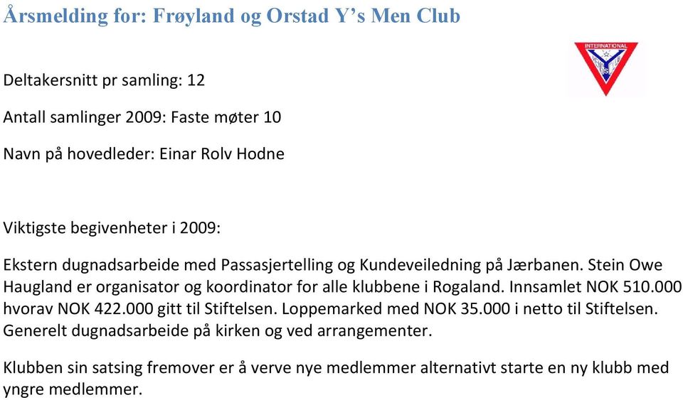 Stein Owe Haugland er organisator og koordinator for alle klubbene i Rogaland. Innsamlet NOK 510.000 hvorav NOK 422.000 gitt til Stiftelsen.