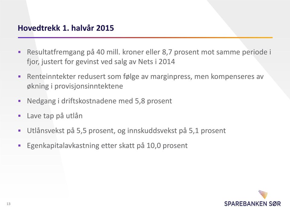 Renteinntekter redusert som følge av marginpress, men kompenseres av økning i provisjonsinntektene