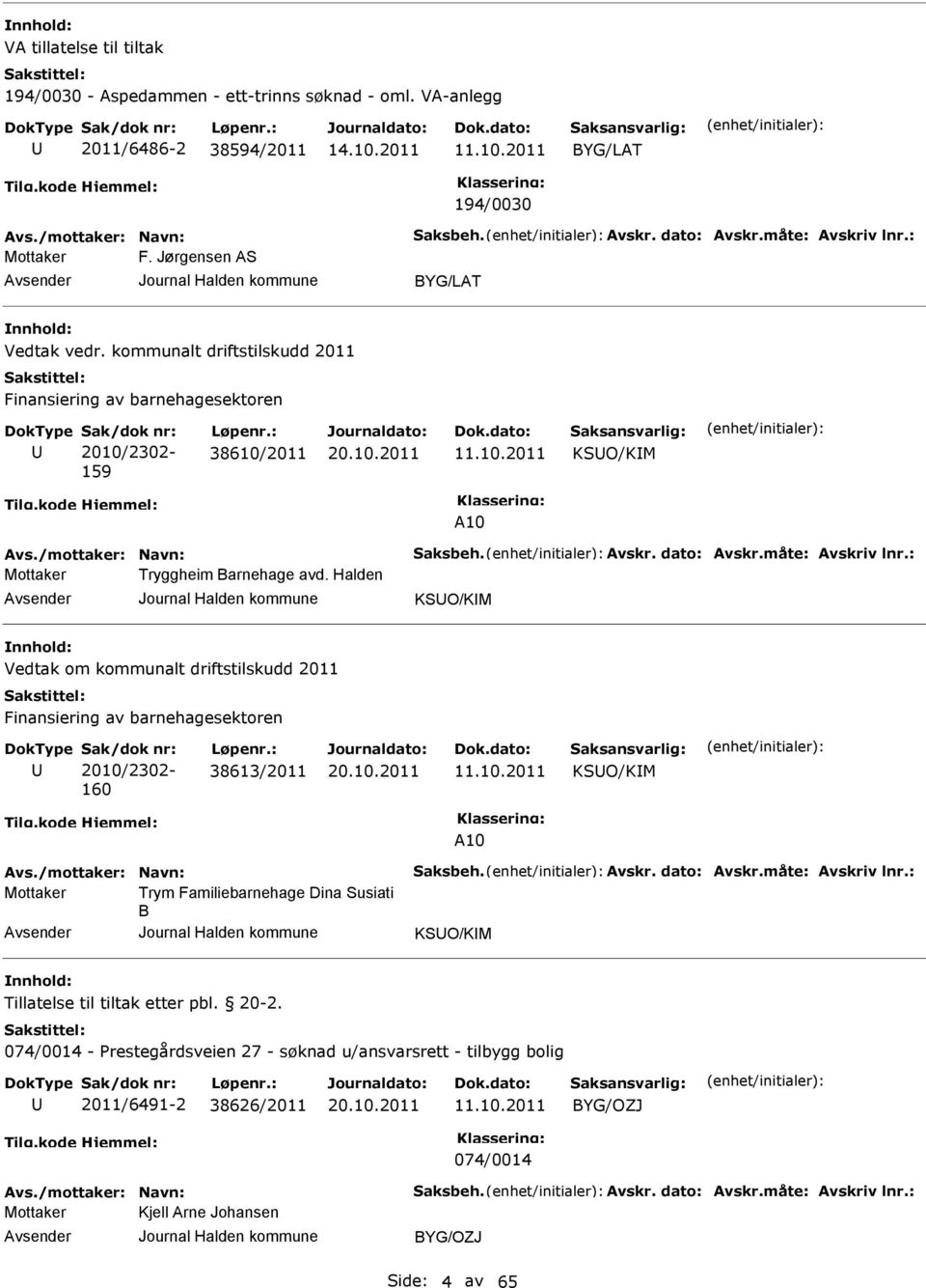 Halden KSO/KIM Vedtak om kommunalt driftstilskudd 2011 Finansiering av barnehagesektoren Sak/dok nr: 2010/