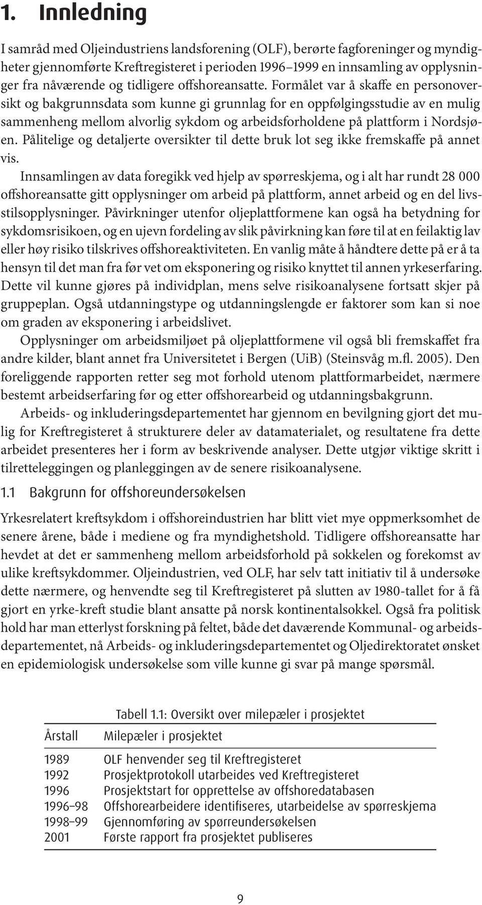 Formålet var å skaffe en personoversikt og bakgrunnsdata som kunne gi grunnlag for en oppfølgingsstudie av en mulig sammenheng mellom alvorlig sykdom og arbeidsforholdene på plattform i Nordsjøen.