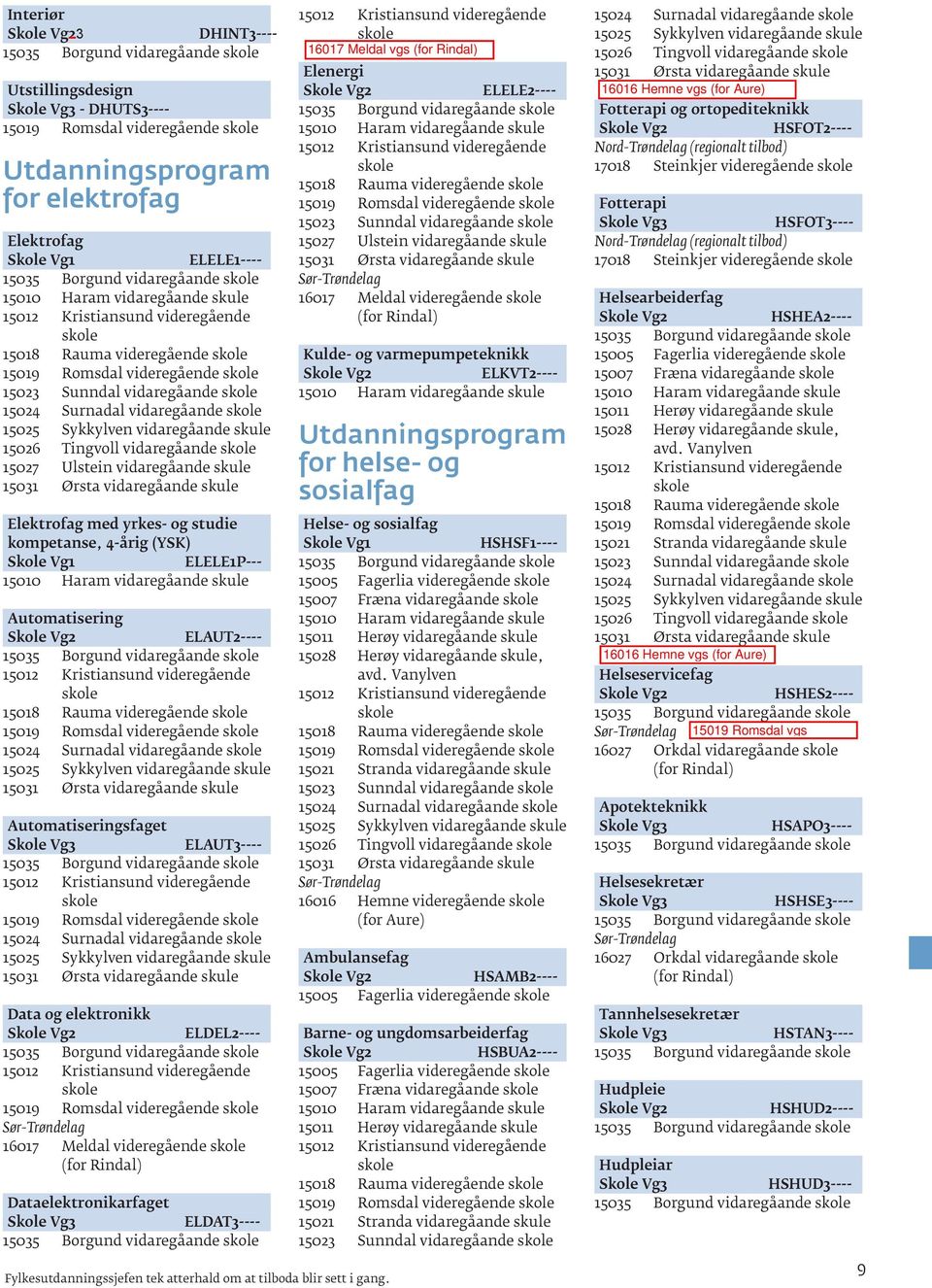 ELAUT2---- 15035 Borgund vidaregåande 15018 Rauma videregående 15019 Romsdal videregående 15024 Surnadal vidaregåande Automatiseringsfaget ELAUT3---- 15035 Borgund vidaregåande 15019 Romsdal