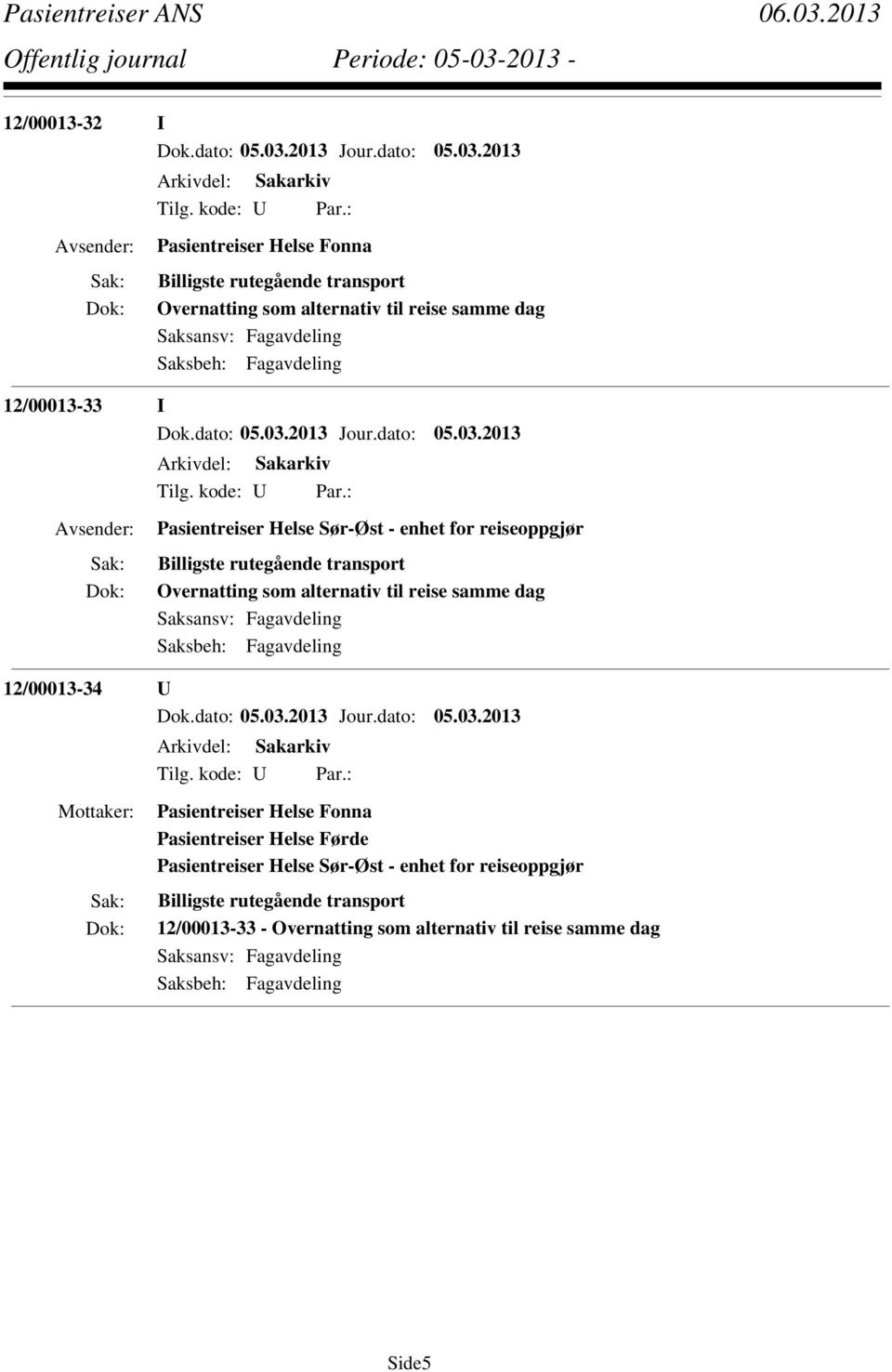 alternativ til reise samme dag 12/00013-34 U Pasientreiser Helse Fonna Pasientreiser Helse Førde Pasientreiser Helse