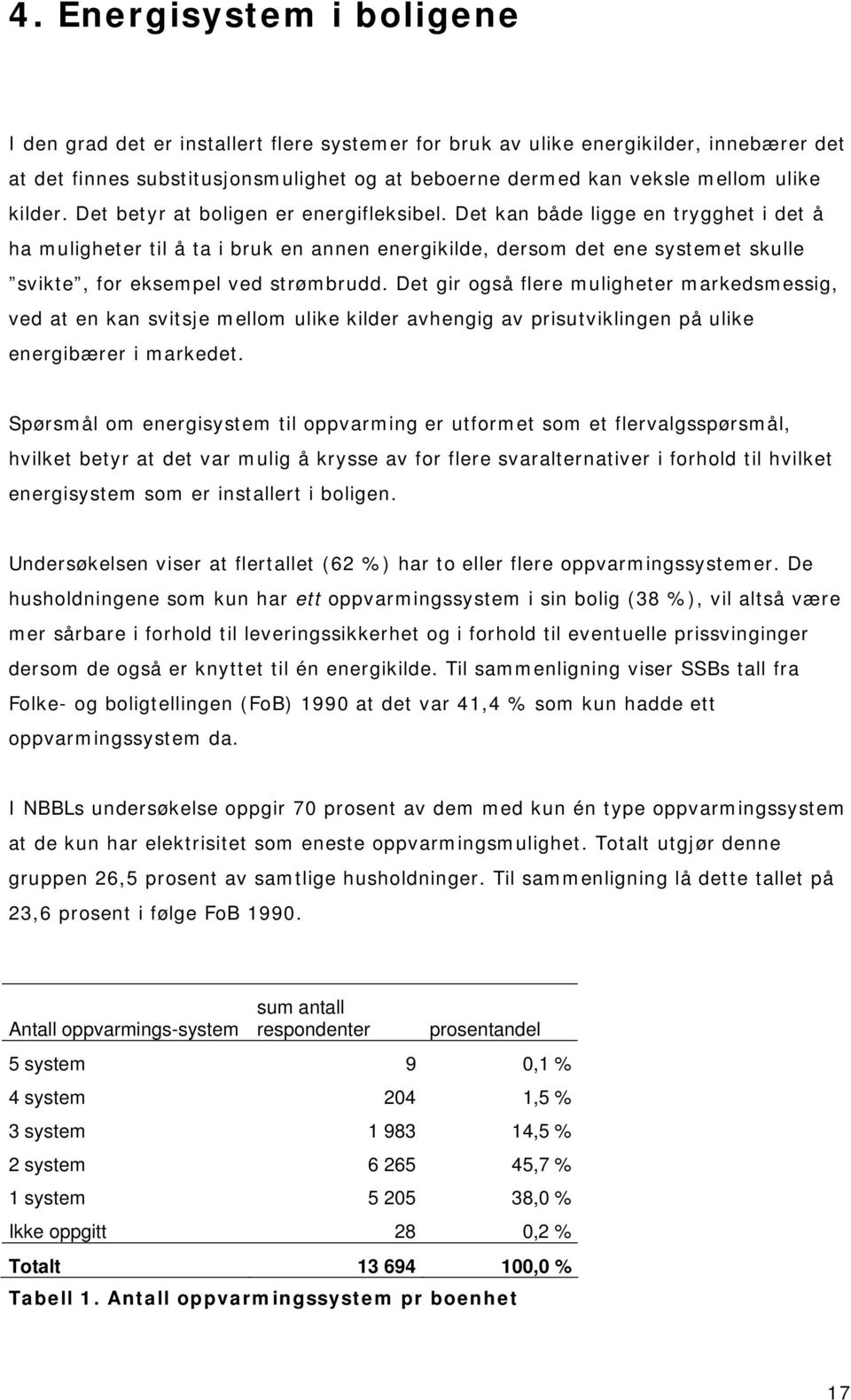 Det kan både ligge en trygghet i det å ha muligheter til å ta i bruk en annen energikilde, dersom det ene systemet skulle svikte, for eksempel ved strømbrudd.