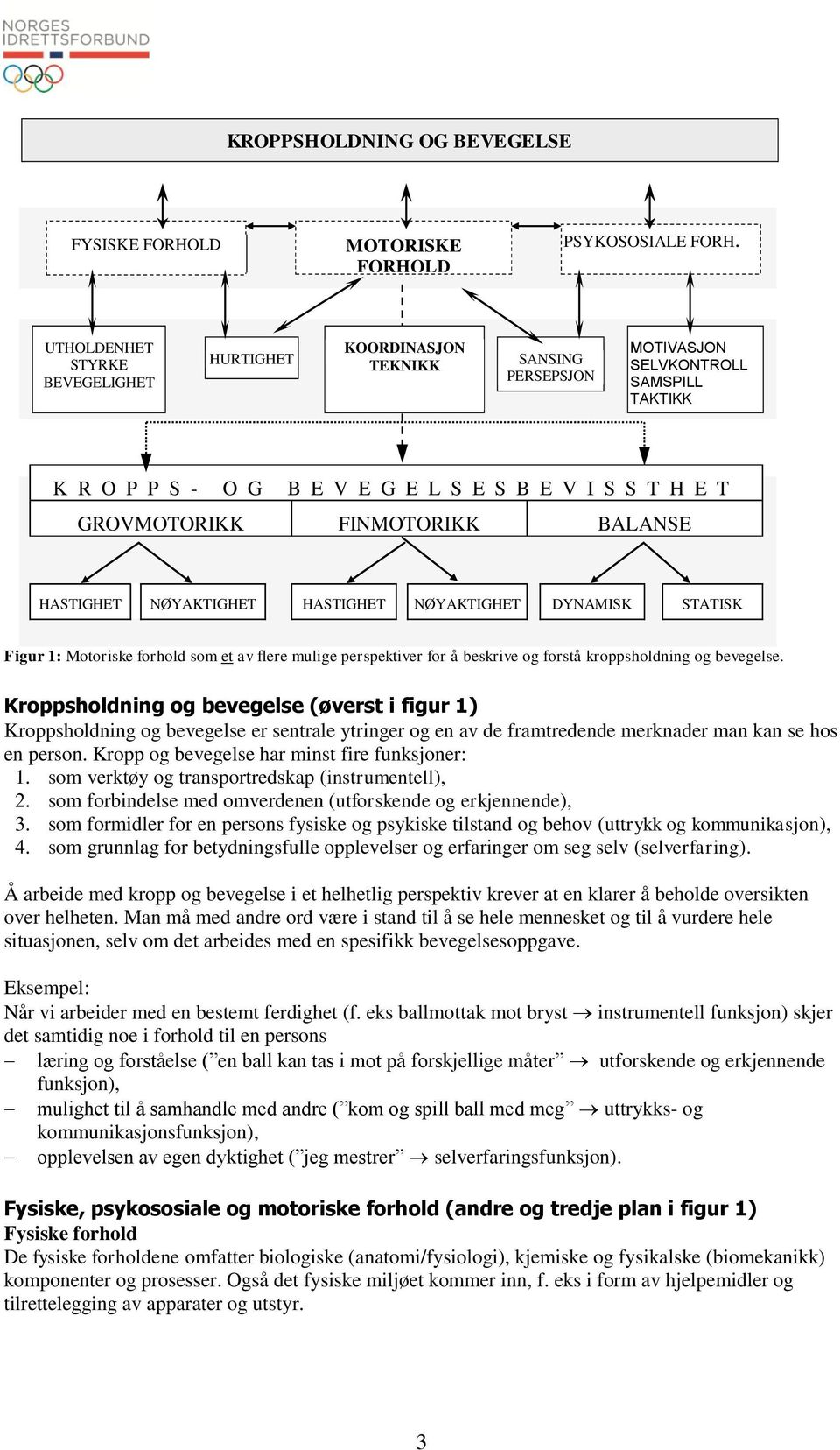 FINMOTORIKK BALANSE HASTIGHET NØYAKTIGHET HASTIGHET NØYAKTIGHET DYNAMISK STATISK Figur 1: Motoriske forhold som et av flere mulige perspektiver for å beskrive og forstå kroppsholdning og bevegelse.