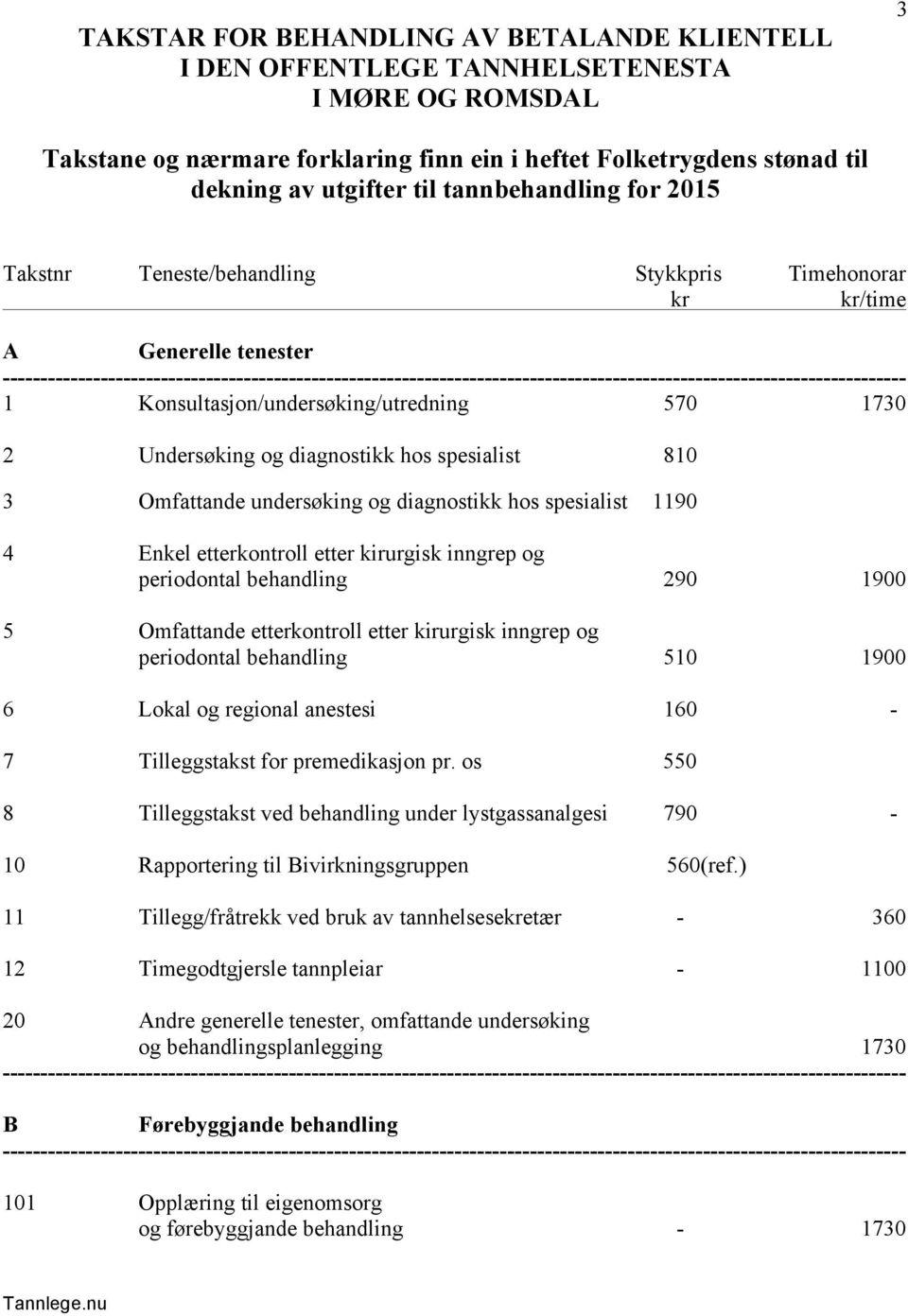 1190 4 Enkel etterkontroll etter kirurgisk inngrep og periodontal behandling 290 1900 5 Omfattande etterkontroll etter kirurgisk inngrep og periodontal behandling 510 1900 6 Lokal og regional