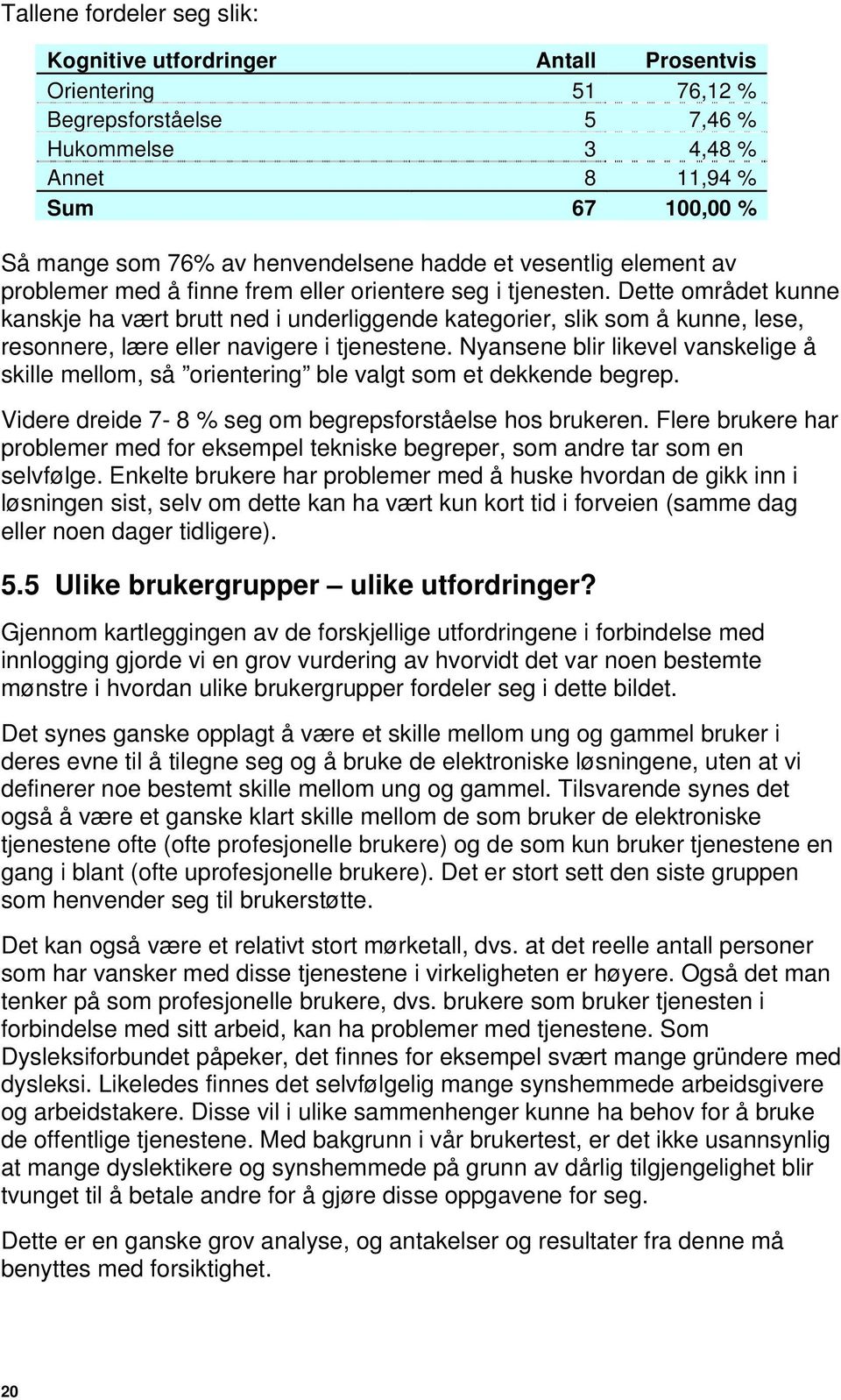 Dette området kunne kanskje ha vært brutt ned i underliggende kategorier, slik som å kunne, lese, resonnere, lære eller navigere i tjenestene.