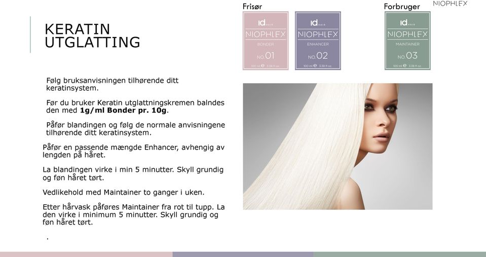 Påfør blandingen og følg de normale anvisningene tilhørende ditt keratinsystem.