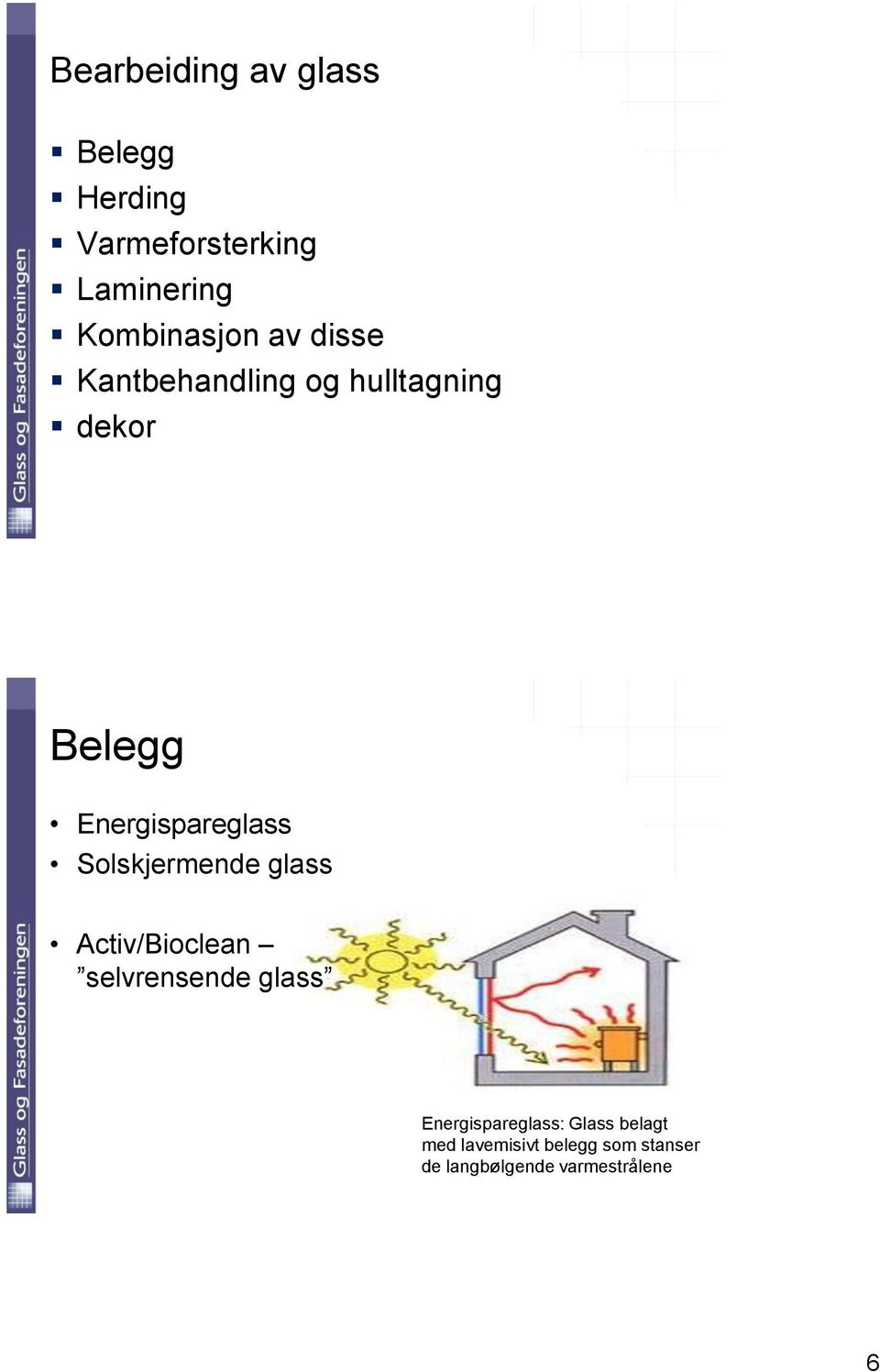 Energispareglass Solskjermende glass Activ/Bioclean selvrensende glass