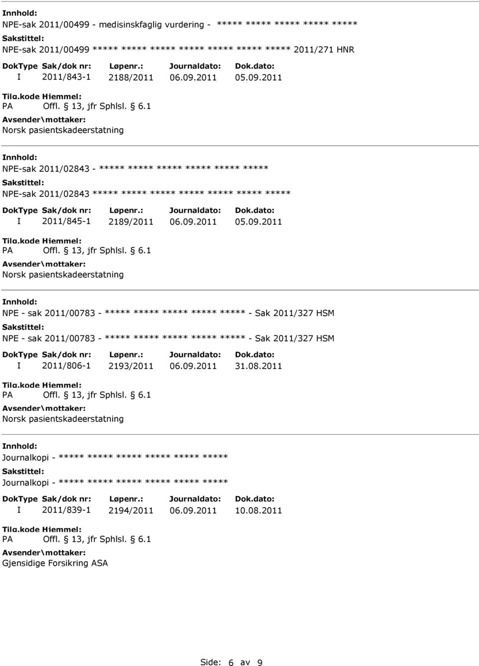 - - Sak 2011/327 HSM NPE - sak 2011/00783 - - Sak 2011/327 HSM 2011/806-1 2193/2011