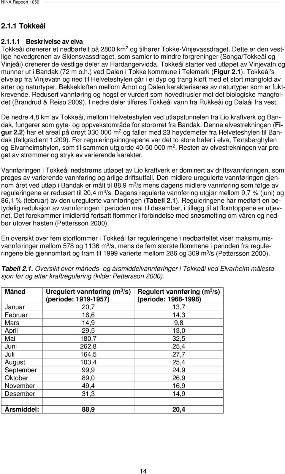 Tokkeåi starter ved utløpet av Vinjevatn og munner ut i Bandak (72 m o.h.) ved Dalen i Tokke kommune i Telemark (Figur 2.1).