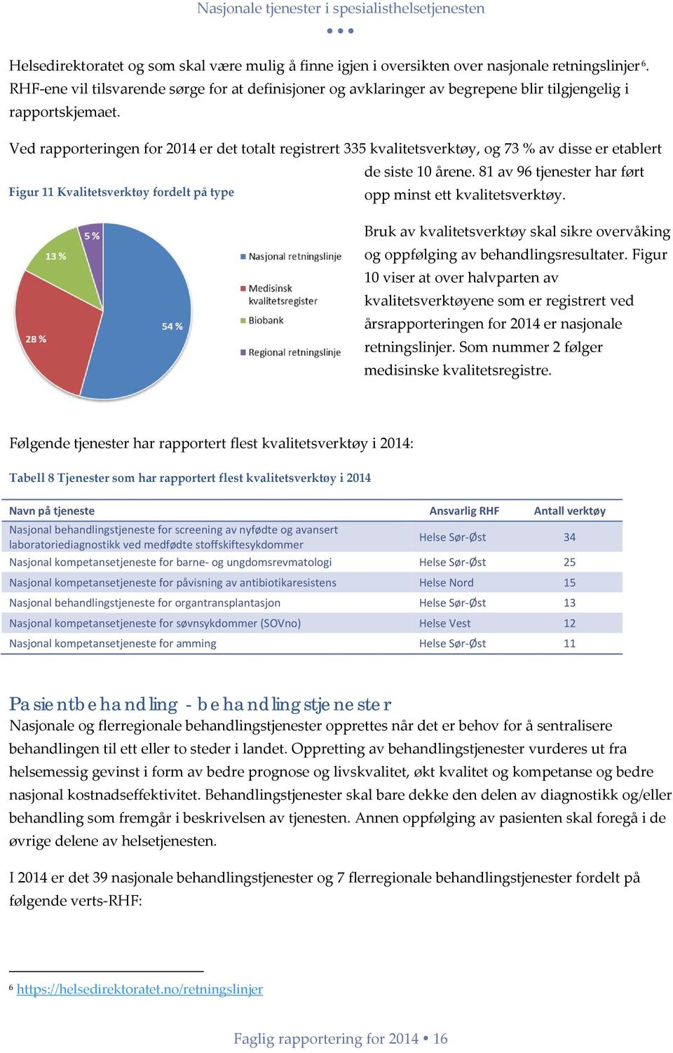 Ved rapporteringen for 2014 er det totalt registrert 335 kvalitetsverktøy, og 73 % av disse er etablert Figur 11 Kvalitetsverktøy fordelt på type de siste 10 årene.