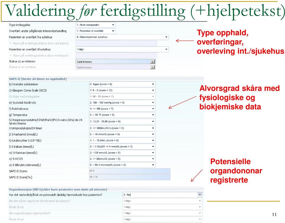 /sjukehus Alvorsgrad skåra med fysiologiske og