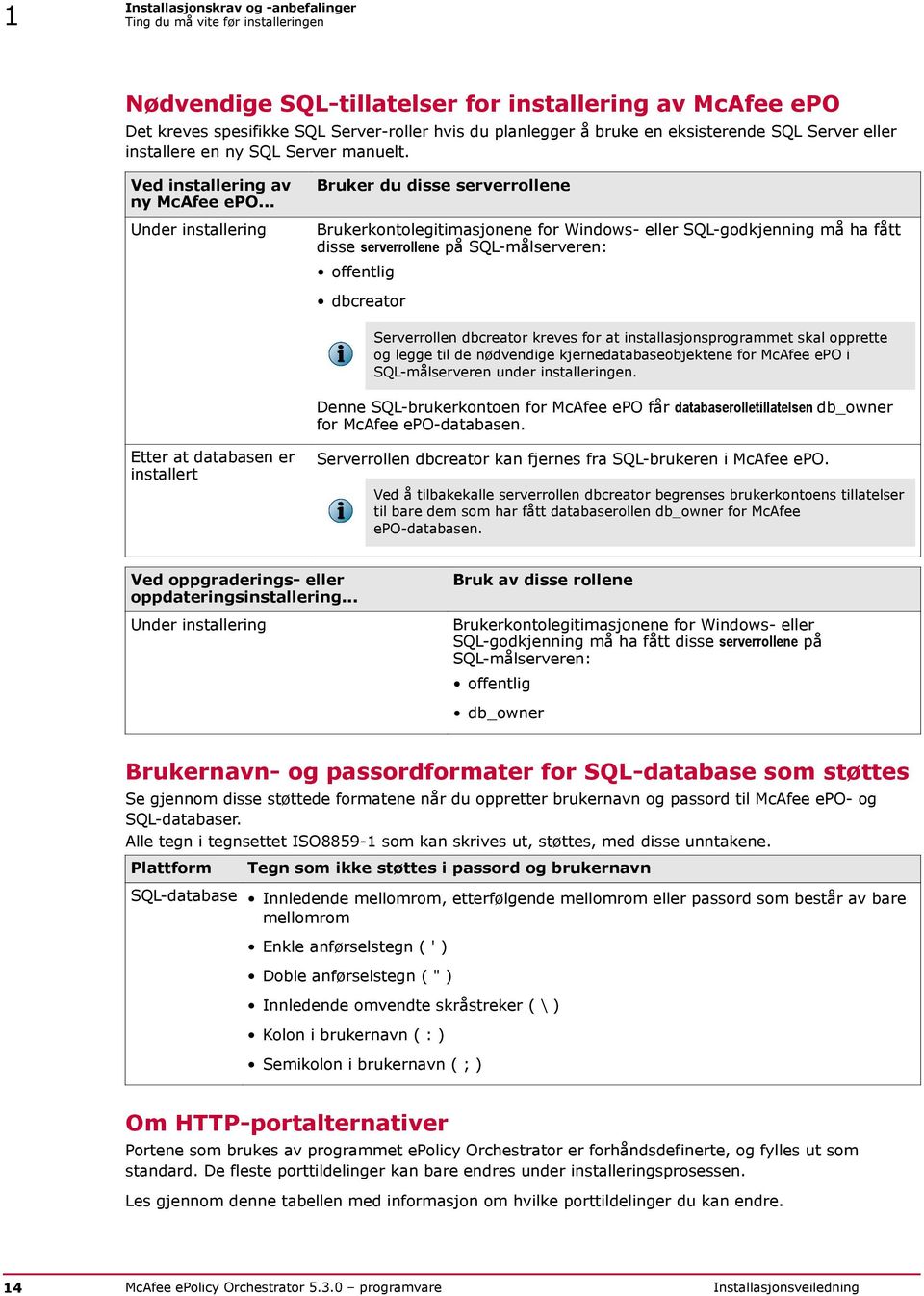 .. Under installering Bruker du disse serverrollene Brukerkontolegitimasjonene for Windows- eller SQL-godkjenning må ha fått disse serverrollene på SQL-målserveren: offentlig dbcreator Serverrollen