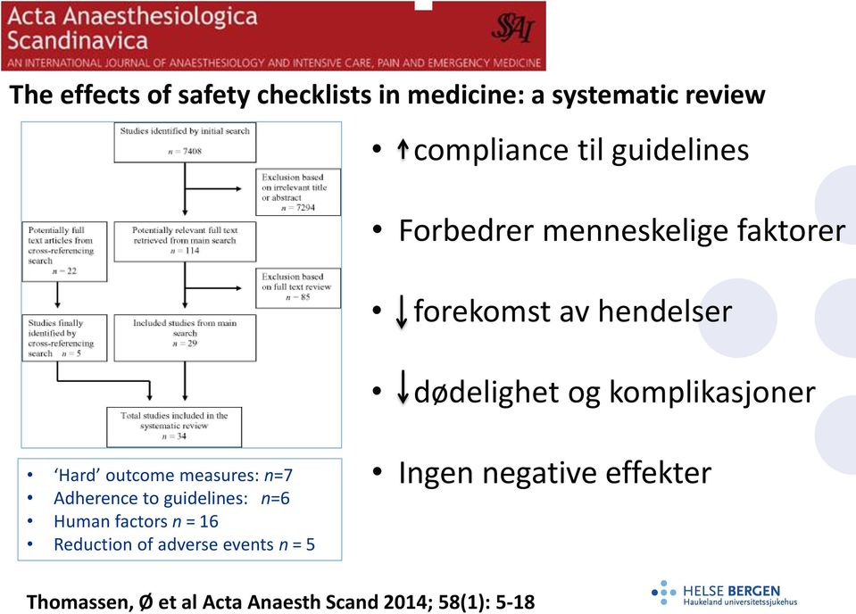 outcome measures: n=7 Adherence to guidelines: n=6 Human factors n = 16 Reduction of