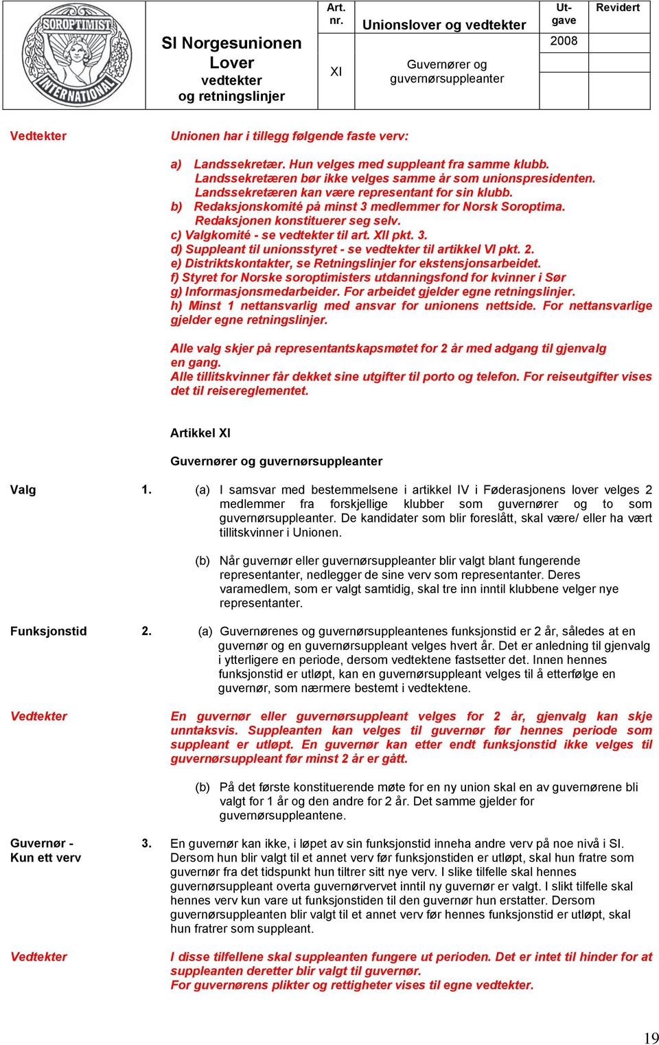 Redaksjonen konstituerer seg selv. c) Valgkomité - se til art. XII pkt. 3. d) Suppleant til unionsstyret - se til artikkel VI pkt. 2. e) Distriktskontakter, se Retningslinjer for ekstensjonsarbeidet.