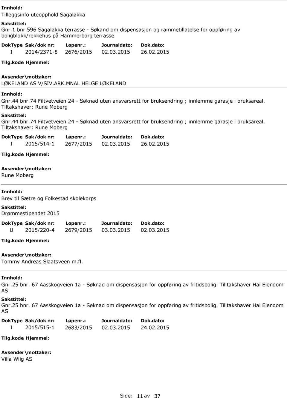 MNAL HELGE LØKELAND nnhold: Gnr.44 bnr.74 Filtvetveien 24 - Søknad uten ansvarsrett for bruksendring ; innlemme garasje i bruksareal. Tiltakshaver: Rune Moberg Gnr.44 bnr.74 Filtvetveien 24 - Søknad uten ansvarsrett for bruksendring ; innlemme garasje i bruksareal. Tiltakshaver: Rune Moberg 2015/514-1 2677/2015 26.