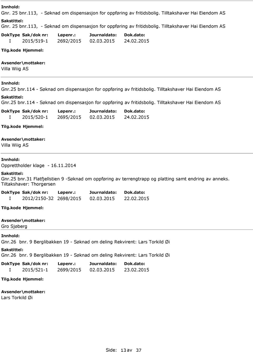 02.2015 Villa Wiig AS nnhold: Opprettholder klage - 16.11.2014 Gnr.25 bnr.31 Flatfjellstien 9 -Søknad om oppføring av terrengtrapp og platting samt endring av anneks.