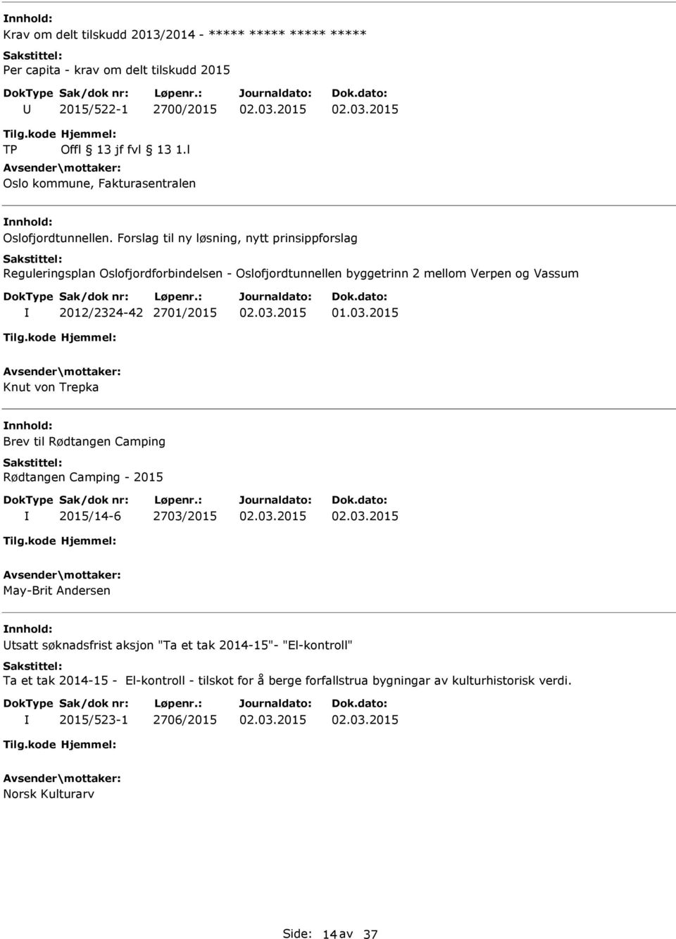 Forslag til ny løsning, nytt prinsippforslag Reguleringsplan Oslofjordforbindelsen - Oslofjordtunnellen byggetrinn 2 mellom Verpen og Vassum 2012/2324-42 2701/2015 01.03.