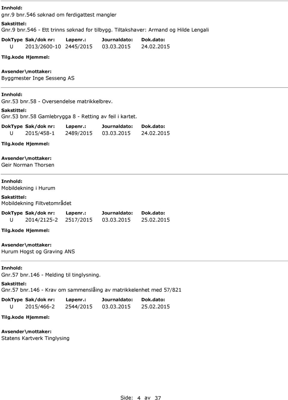 2015 Geir Norman Thorsen nnhold: Mobildekning i Hurum Mobildekning Filtvetområdet 2014/2125-2 2517/2015 25.02.2015 Hurum Hogst og Graving ANS nnhold: Gnr.57 bnr.