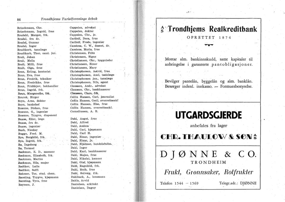 . ' Brun, Marigaretihe, f rik. Brurok, Birger Bryn, Arne, doktor Bryn, bankeheif Brænne, Dicken, frue Brænne, G., ingeniør Brænne, Trygve, disponent Buaas, Eiler, læge Buaas, fru dr.