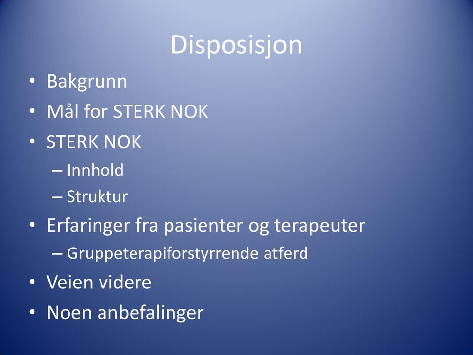 fra pasienter og terapeuter