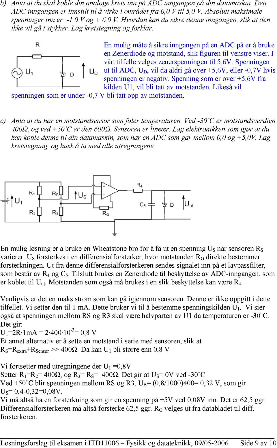 En mulig måte å sikre inngangen på en AD på er å bruke en enerdiode og motstand, slik figuren til venstre viser. I vårt tilfelle velges zenerspenningen til 5,6V.