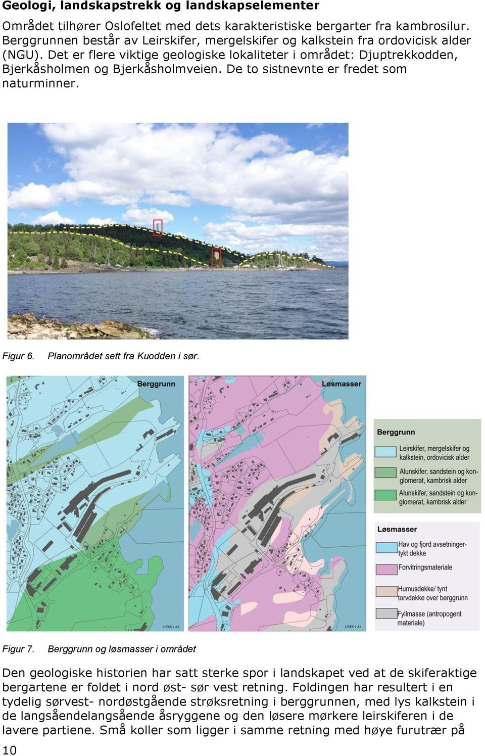 De to sistnevnte er fredet som naturminner. Figur 6. Planområdet sett fra Kuodden i sør. Figur 7.