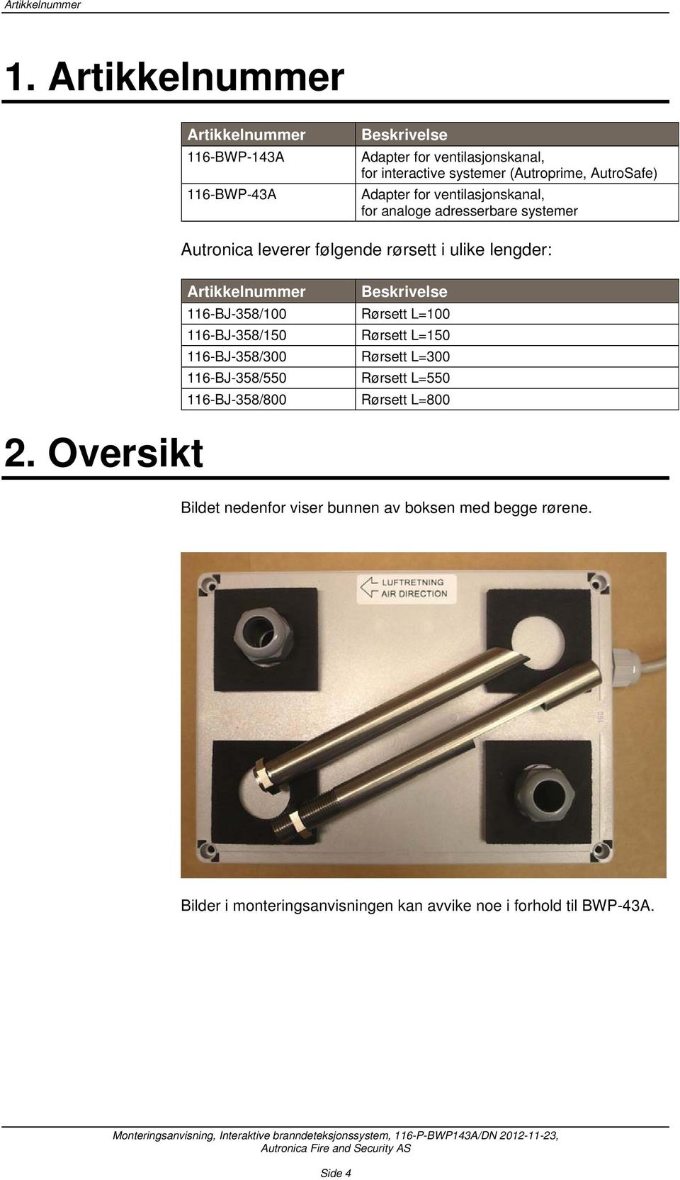 Adapter for ventilasjonskanal, for analoge adresserbare systemer 2.