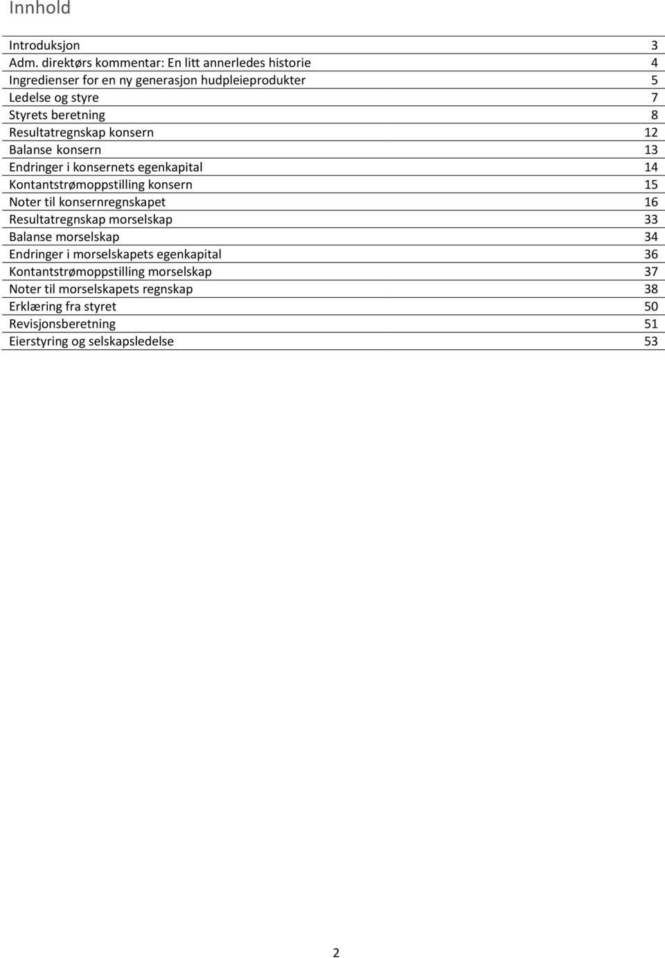8 Resultatregnskap konsern 12 Balanse konsern 13 Endringer i konsernets egenkapital 14 Kontantstrømoppstilling konsern 15 Noter til